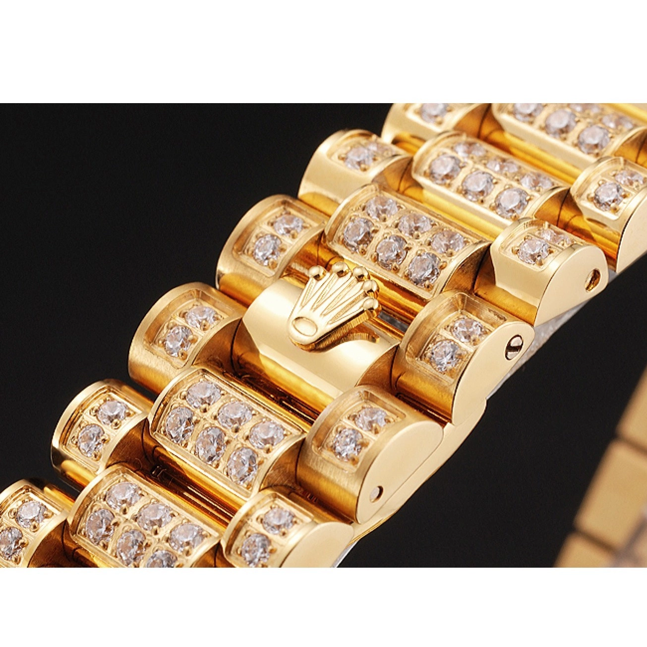 Rolex copies cheap Diamond Swiss Pave Full Yellow Rolex Date Gold Day 0525
